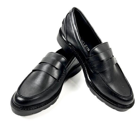 Anne Klein Elia Lug Sole Penny Loafers Black Smooth NEW Size 5.5M - Picture 1 of 7
